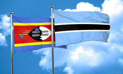 Swaziland flag with Botswana flag, 3D rendering