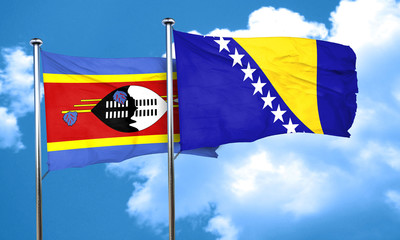 Swaziland flag with Bosnia and Herzegovina flag, 3D rendering