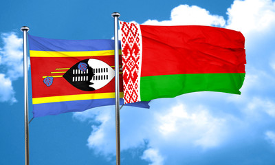 Swaziland flag with Belarus flag, 3D rendering