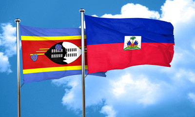 Swaziland flag with Haiti flag, 3D rendering
