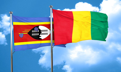 Swaziland flag with Guinea flag, 3D rendering