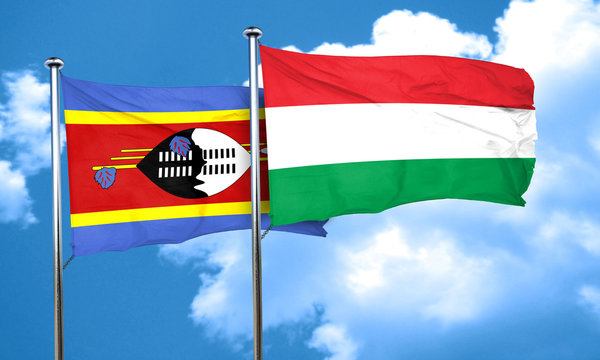 Swaziland flag with Hungary flag, 3D rendering
