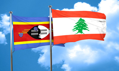 Swaziland flag with Lebanon flag, 3D rendering