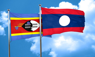 Swaziland flag with Laos flag, 3D rendering