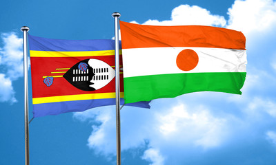 Swaziland flag with Niger flag, 3D rendering