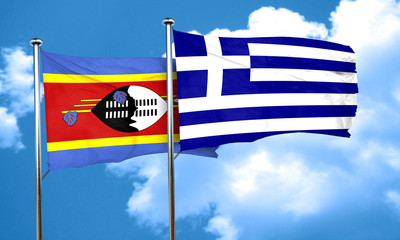 Swaziland flag with Greece flag, 3D rendering