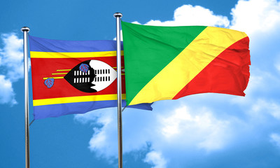 Swaziland flag with congo flag, 3D rendering