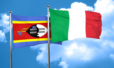 Swaziland flag with Italy flag, 3D rendering