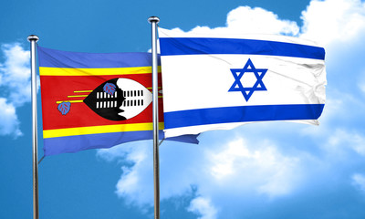 Swaziland flag with Israel flag, 3D rendering