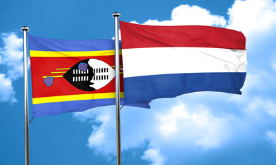 Swaziland flag with Netherlands flag, 3D rendering