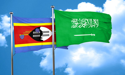 Swaziland flag with Saudi Arabia flag, 3D rendering
