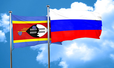 Swaziland flag with Russia flag, 3D rendering