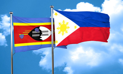 Swaziland flag with Philippines flag, 3D rendering