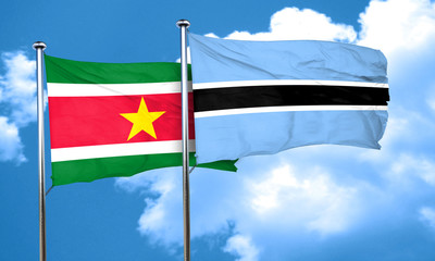 Suriname flag with Botswana flag, 3D rendering
