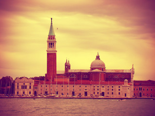 Fototapeta na wymiar View of the Church of San Giorgio Maggiore, vintage toned