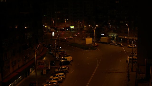 Aerial View Of A Street Late At Night, Night Traffic