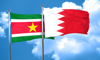 Fototapeta na wymiar Suriname flag with Bahrain flag, 3D rendering