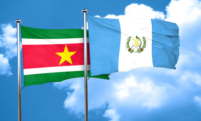 Suriname flag with Guatemala flag, 3D rendering