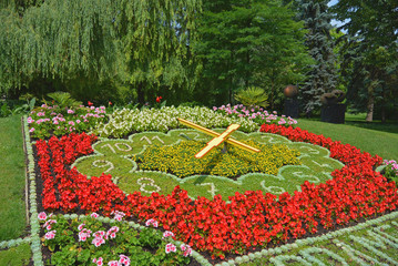 Flower clock in park, Podebrady, Czech republic