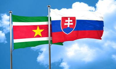 Suriname flag with Slovakia flag, 3D rendering