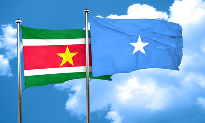 Suriname flag with Somalia flag, 3D rendering