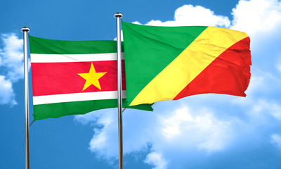 Suriname flag with congo flag, 3D rendering