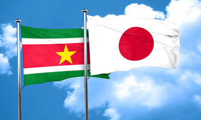 Suriname flag with Japan flag, 3D rendering