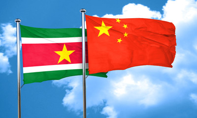 Suriname flag with China flag, 3D rendering
