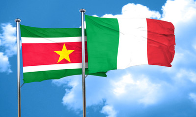Suriname flag with Italy flag, 3D rendering