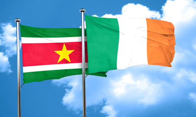 Suriname flag with Ireland flag, 3D rendering