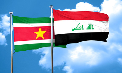 Suriname flag with Iraq flag, 3D rendering