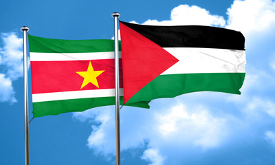 Obraz premium Suriname flag with Palestine flag, 3D rendering
