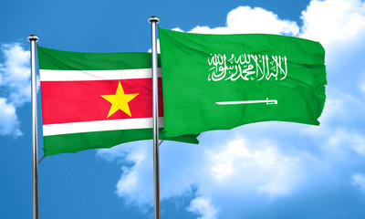 Suriname flag with Saudi Arabia flag, 3D rendering