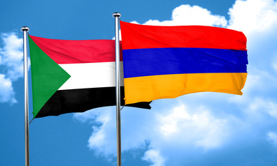 Sudan flag with Armenia flag, 3D rendering