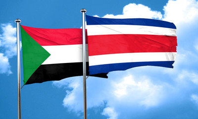 Sudan flag with Costa Rica flag, 3D rendering