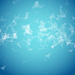 Abstract vector background. Futuristic style card. Background for business presentations. Molecular structure. Lines, point, planes in 3d space. Cybernetic dots, creative banner