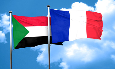 Sudan flag with France flag, 3D rendering