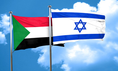 Sudan flag with Israel flag, 3D rendering