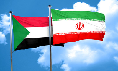 Sudan flag with Iran flag, 3D rendering