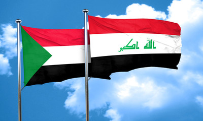 Sudan flag with Iraq flag, 3D rendering