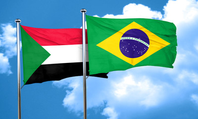 Sudan flag with Brazil flag, 3D rendering