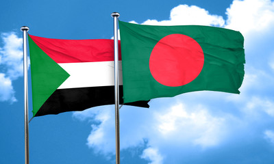 Sudan flag with Bangladesh flag, 3D rendering