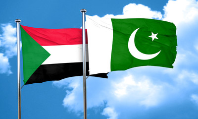 Sudan flag with Pakistan flag, 3D rendering