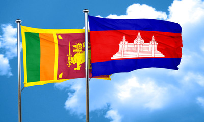 Sri lanka flag with Cambodia flag, 3D rendering