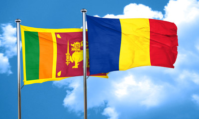 Sri lanka flag with Romania flag, 3D rendering