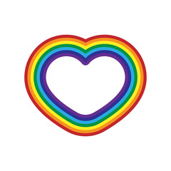 Rainbow icon heart. Flat sign, isolated on white background. Colorful light and bright design element for decorative concept. Symbol of rain, sky, clear and love, Valentine day. Vector illustration.
