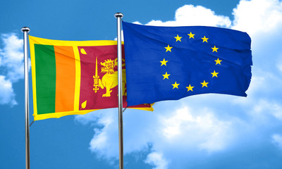 Sri lanka flag with european union flag, 3D rendering
