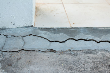 The area around the house collapsed, Paint peeling off the wall. Wall outdoor. Background wall