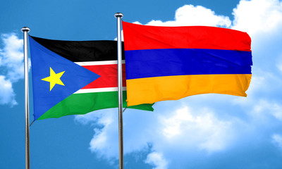 south sudan flag with Armenia flag, 3D rendering