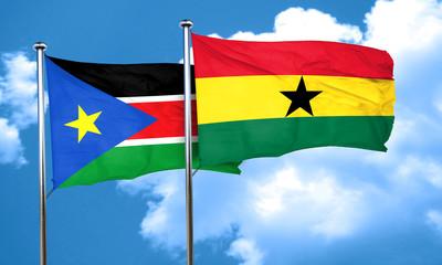 south sudan flag with Ghana flag, 3D rendering